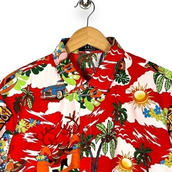 4 for $40 SALE! SSLR Christmas Paradise Hawaiian Shirt, Red Print, Size L - Picture 3 of 12